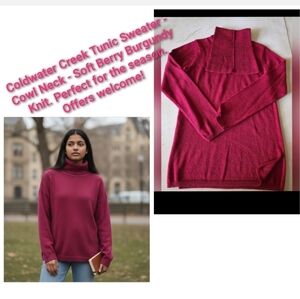 Coldwater Creek Tunic Sweater VINTAGE Cowl Neck - Soft Berry Burgundy Knit.  PS